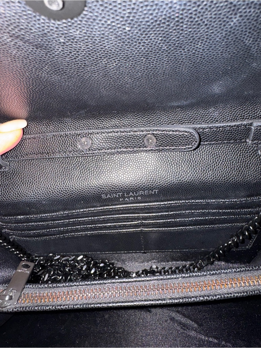 YSL Branded Black-on-Black Caviar Chevron Chain Shoulder/Crossbody Bag EUC - Picture 11 of 12